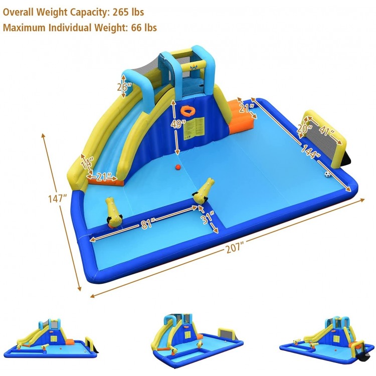 Inflatable water slide park featuring a climbing wall, water guns, and pool, made of durable Oxford material for.