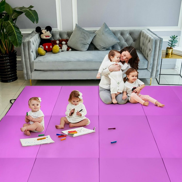 Folding 4x10 feet pink gymnastics mat with 2-inch thickness, ideal for safe and comfortable workouts.
