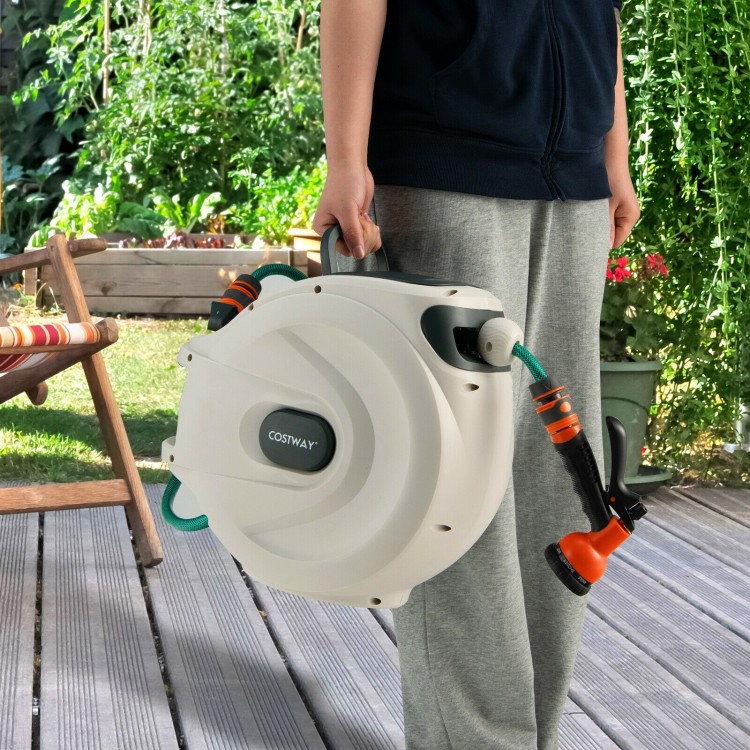 Wall Mounted Retractable Garden Hose Reel with Hose Nozzle Costway