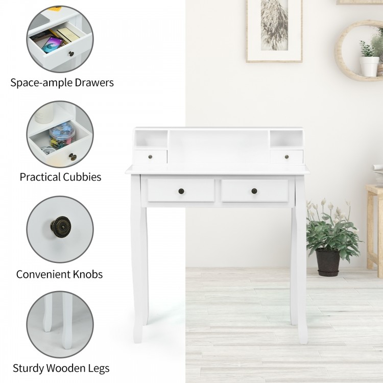 White writing desk with 4 drawers and detachable storage cabinet, perfect for dressing or writing in any room.