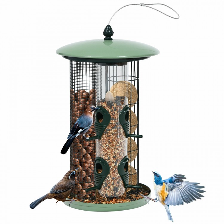 3-in-1 metal hanging wild bird feeder with 4 feeding ports, made of premium iron for durability, perfect for attracting.