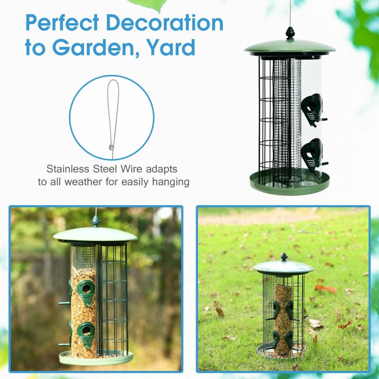 3-in-1 metal hanging wild bird feeder with 4 feeding ports, made of premium iron, ideal for garden or yard use.