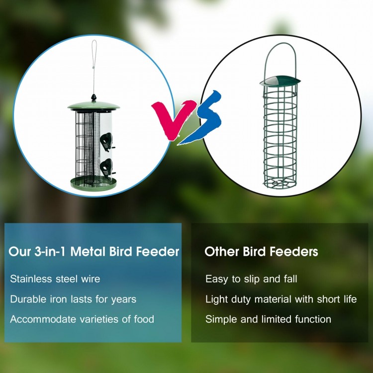 3-in-1 Metal Hanging Wild Bird Feeder with 4 Feeding Ports and Perches - Gallery View 5 of 10