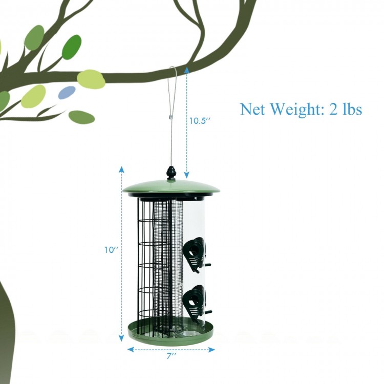 3-in-1 metal hanging wild bird feeder with 4 feeding ports, made of premium iron, ideal for attracting various birds.