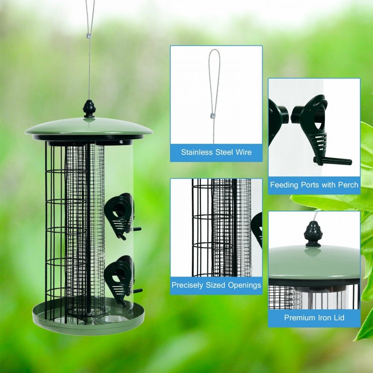 3-in-1 metal hanging wild bird feeder with 4 feeding ports, premium iron construction, ideal for attracting various.