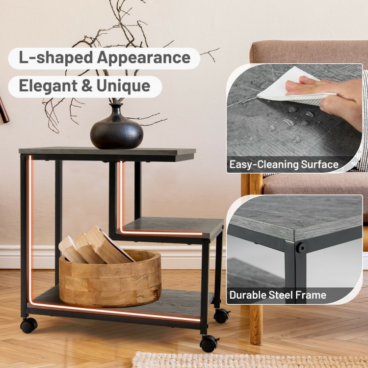3-Tier Side Table with Open Shelf and Wheels for Living Room and Bedroom - Gallery View 3 of 9