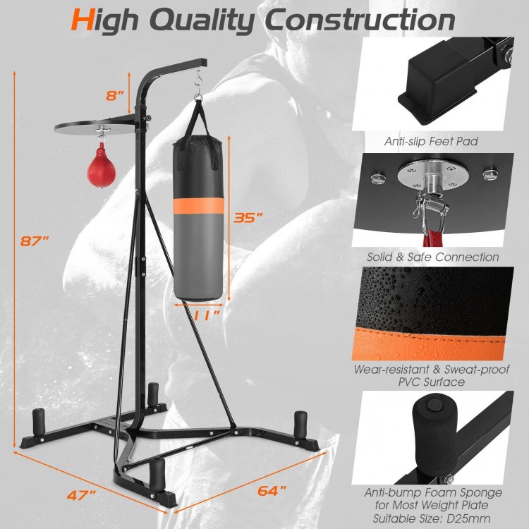 Heavy duty boxing punching stand with heavy bag and speed bag, featuring a sturdy steel frame and anti-slip feet for.