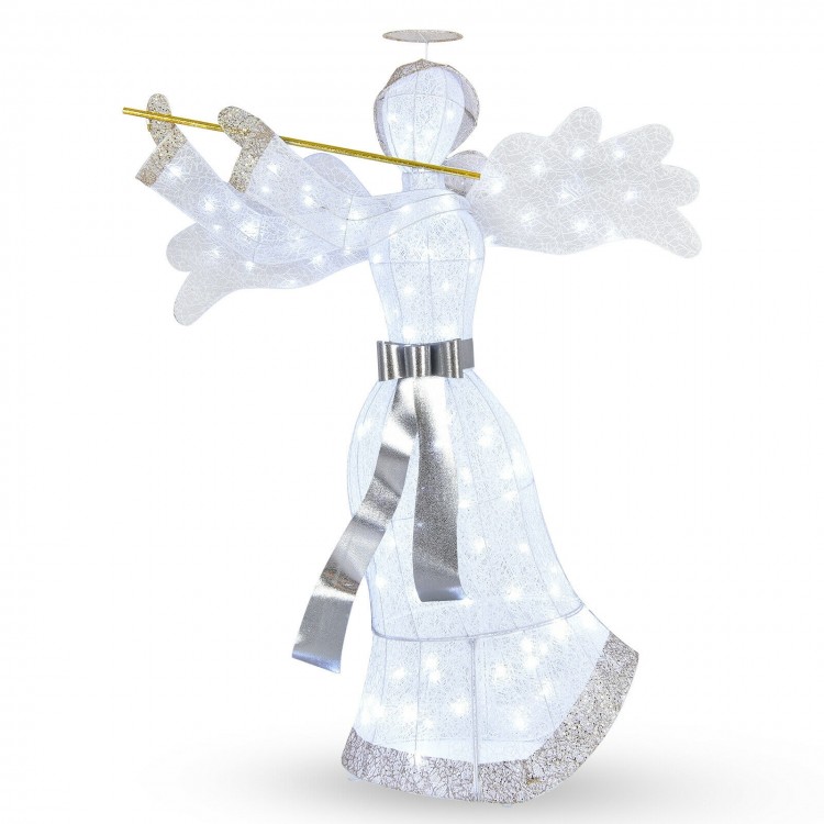 5 ft pre-lit angel Christmas decoration featuring a shimmering tinsel design, illuminated by 100 LED lights, ideal for.