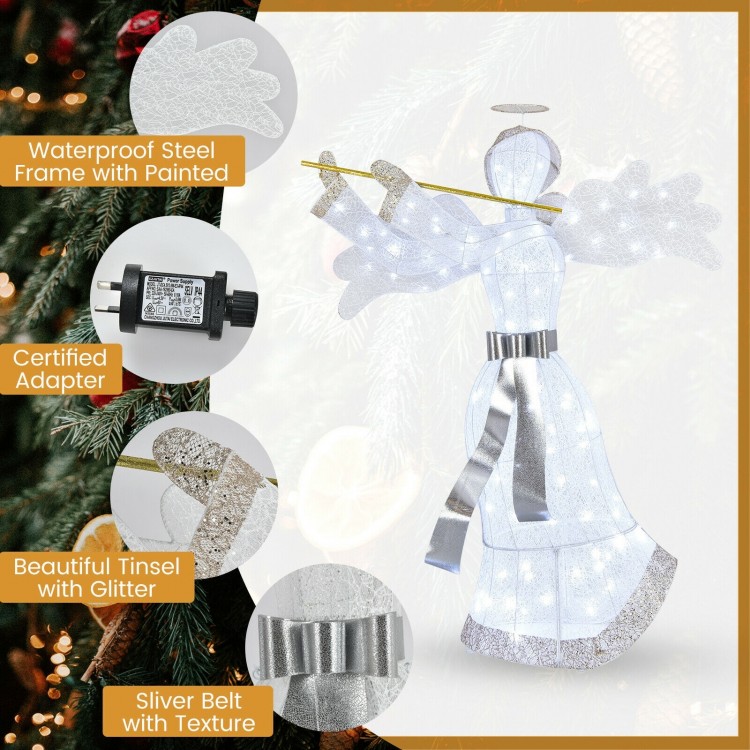 Pre-lit 5 ft angel Christmas decoration with 100 LED lights, weather-resistant steel frame, and glittering tinsel for.