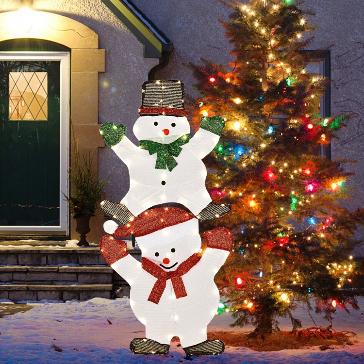 54-inch snowman Christmas decoration with bright lights, sturdy frame, perfect for outdoor patio or yard display.