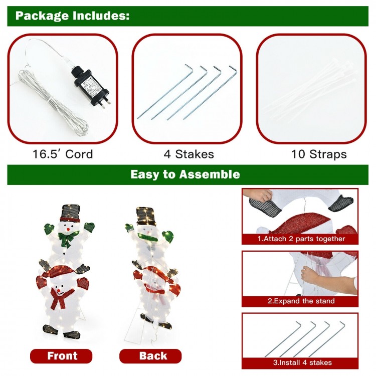 54-inch snowman Christmas decoration with UL certified plug, sturdy frame, and bright lights for outdoor festive.