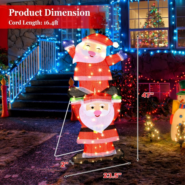 LED double Santa yard decoration with 80 LED lights, 47 inches tall, suitable for outdoor Christmas displays.
