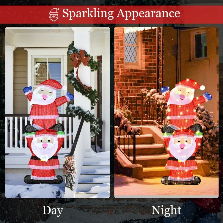LED Double Santa yard decoration with 80 shining lights, showcasing a festive appearance for outdoor Christmas displays.