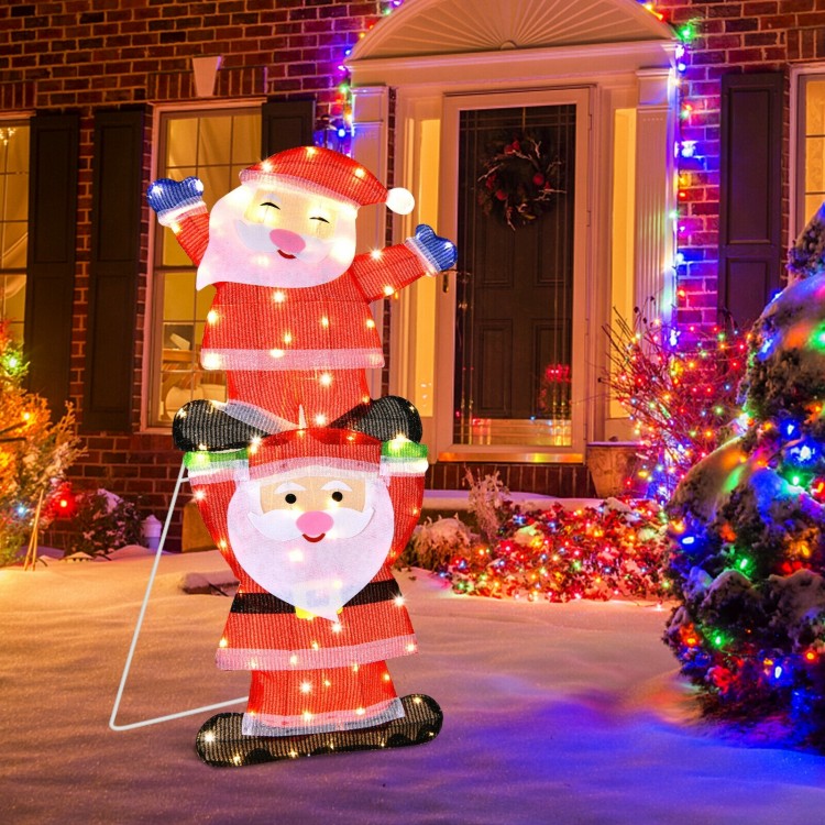 LED Double Santa Yard Christmas Decoration with String Lights and Stakes - Gallery View 10 of 10