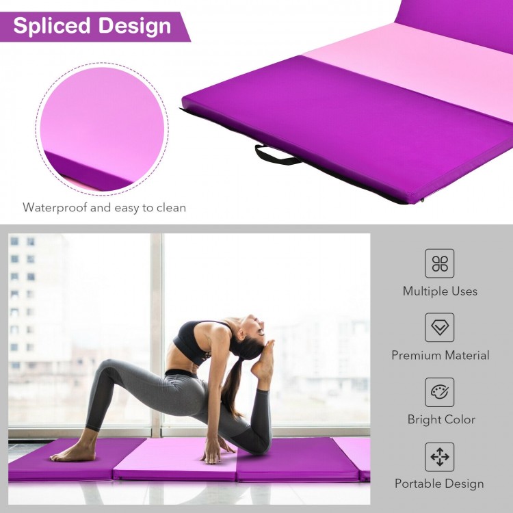 Folding gymnastics panel mat in pink, featuring waterproof cover, handles, and spliced design for versatile workouts.