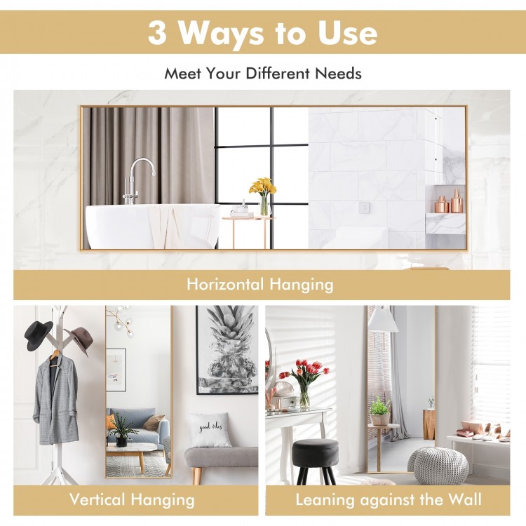 Large rectangle mirror with aluminum alloy frame, shown in three usage styles for versatile home décor.