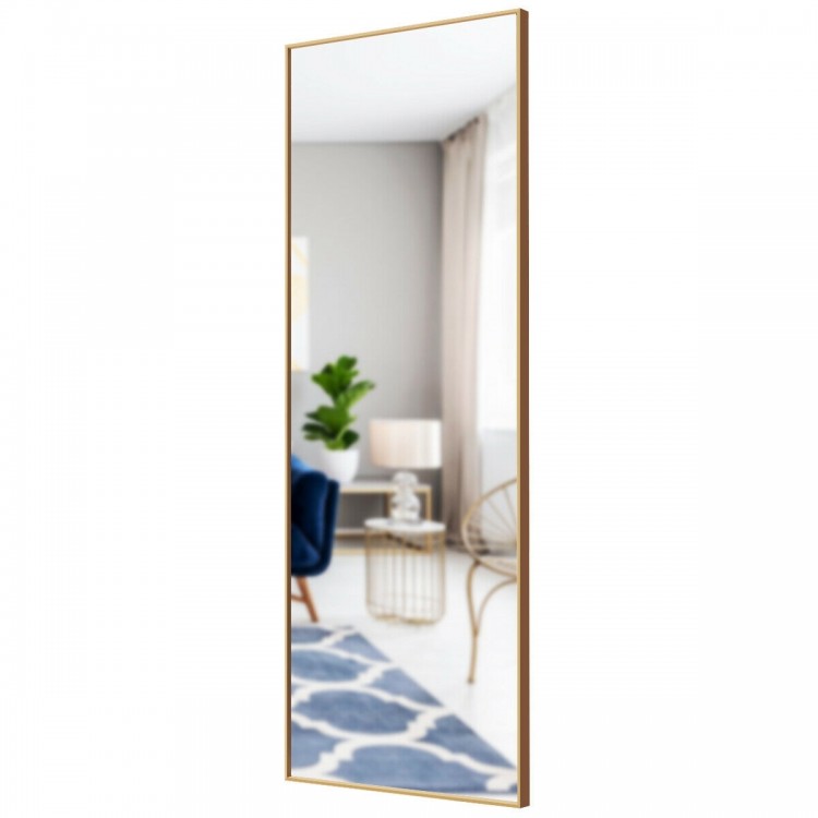 Full-length 59-inch golden rectangle mirror with aluminum alloy frame, perfect for bedroom or entryway decor.