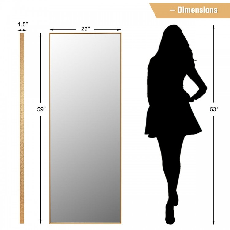 Detailed dimensions of a 59-inch full-length golden rectangle mirror, showcasing its sleek design for elegant home.