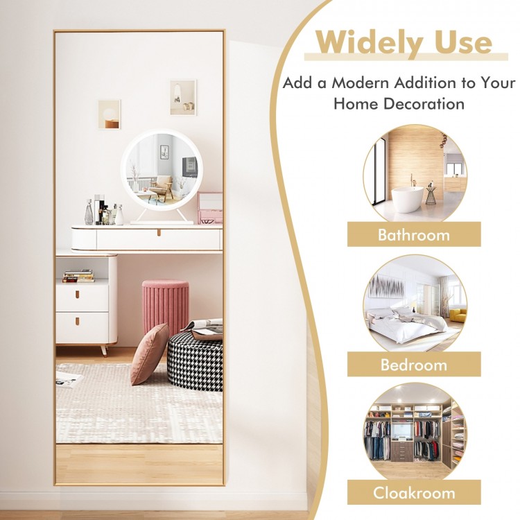 Large 59-inch golden full-length mirror with aluminum alloy frame, perfect for bedroom or cloakroom decor.