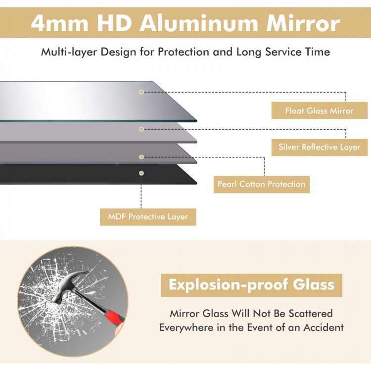Large 59-inch rectangle mirror with a golden aluminum alloy frame, explosion-proof glass, perfect for bedroom decor.