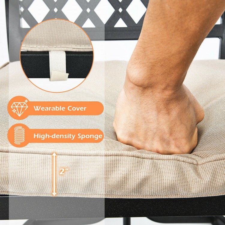 Close-up of a soft cushion with a wearable cover and high-density sponge, designed for outdoor patio dining set comfort.