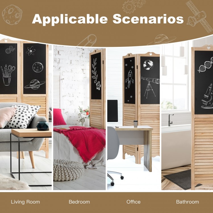 4-panel folding privacy room divider screen with chalkboard, made of solid wood, ideal for living room, bedroom, or.