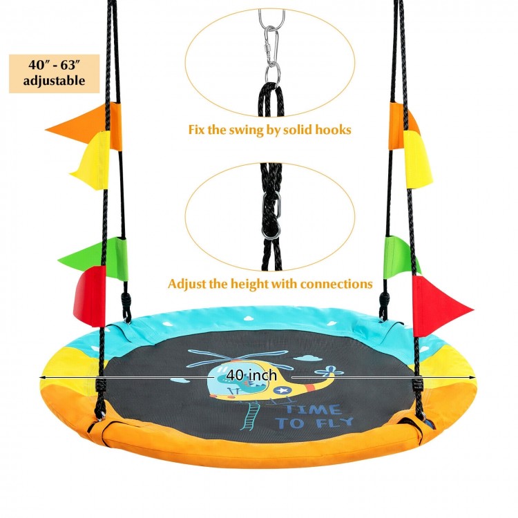40-inch flying saucer tree swing with adjustable height, made of durable 600D Oxford cloth, perfect for outdoor fun.