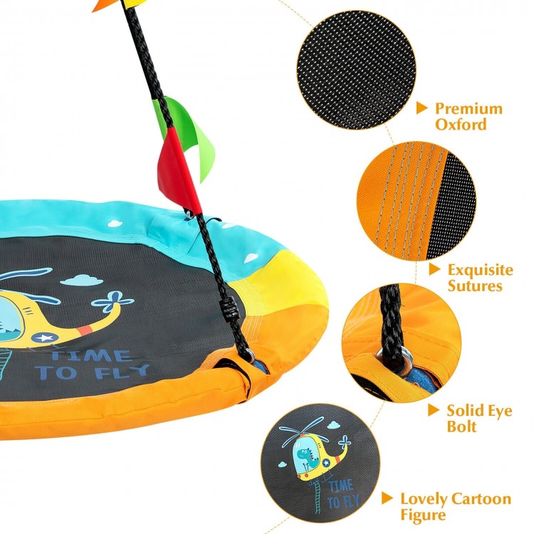 40-inch flying saucer tree swing made of durable 600D Oxford cloth, featuring a cute helicopter design and adjustable.