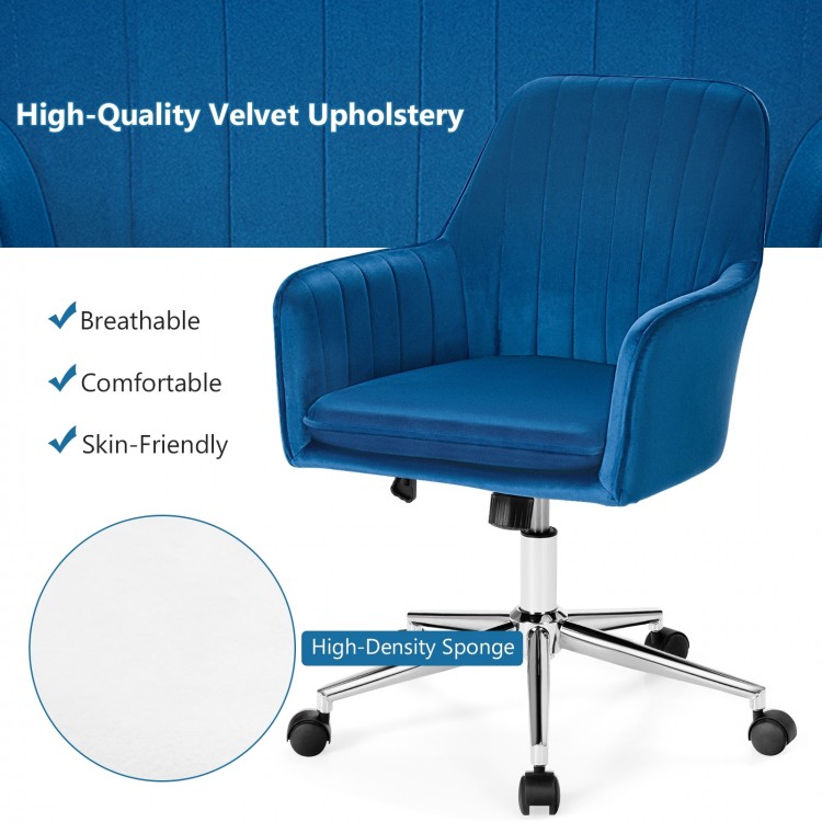 Blue velvet accent office armchair with adjustable height, removable cushion, and ergonomic design for comfort and.