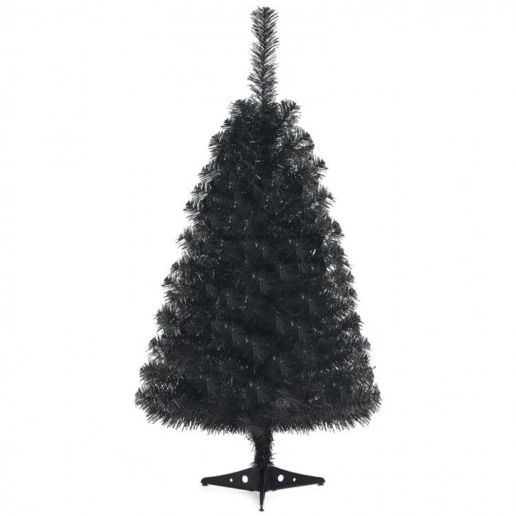 Black 3 feet unlit artificial Christmas mini tree with a sturdy plastic stand, perfect for compact spaces and DIY.