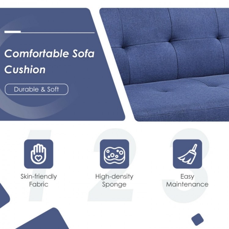 Blue linen fabric sofa cushion with adjustable backrest, USB ports, and easy maintenance for versatile comfort.