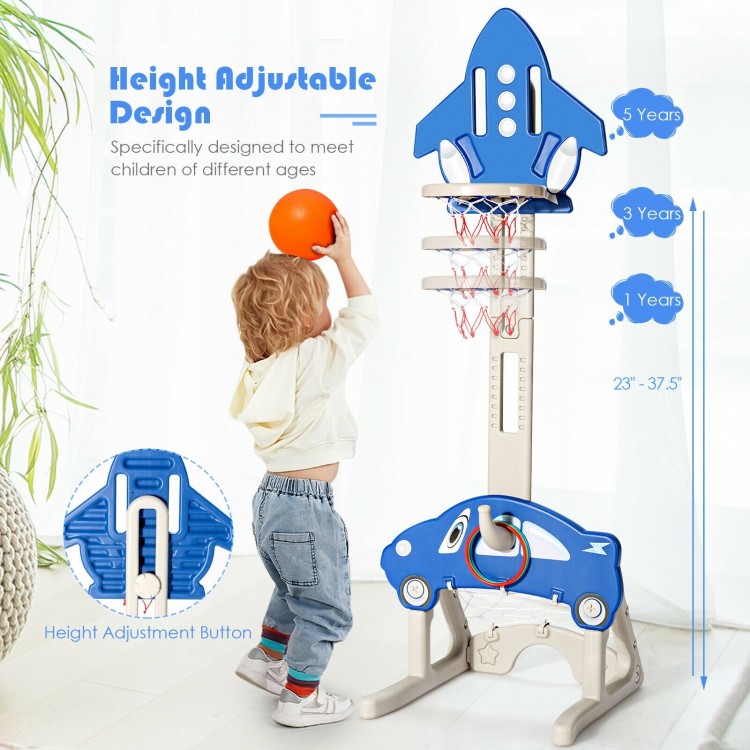 3-in-1 Basketball Hoop Adjustable Height Playset for Kids with Balls Blue - Gallery View 3 of 12