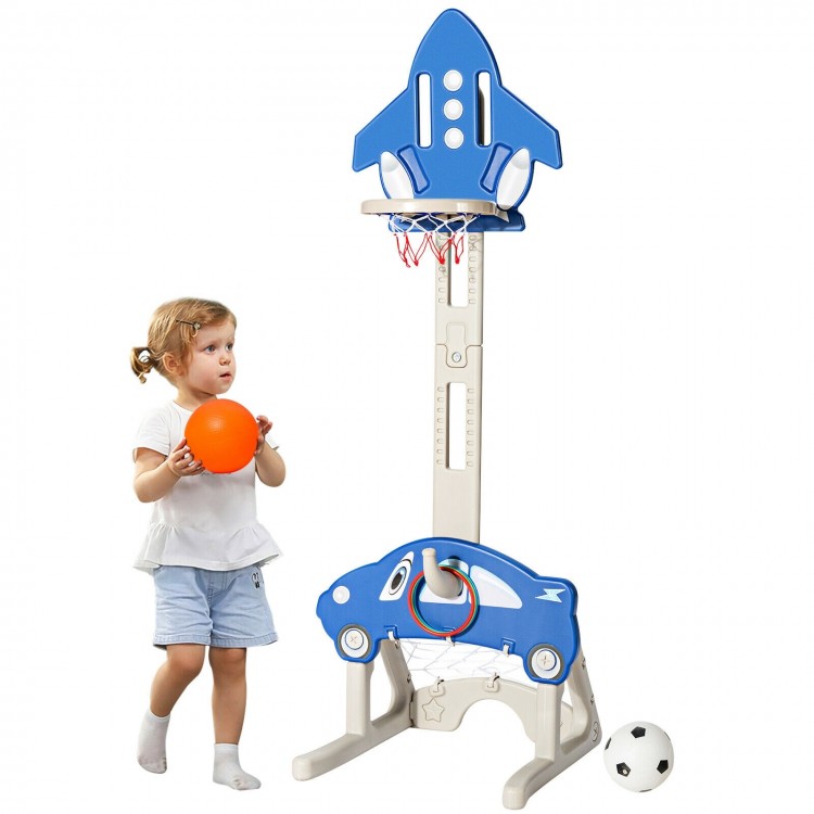 3-in-1 Basketball Hoop Adjustable Height Playset for Kids with Balls Blue - Gallery View 1 of 12