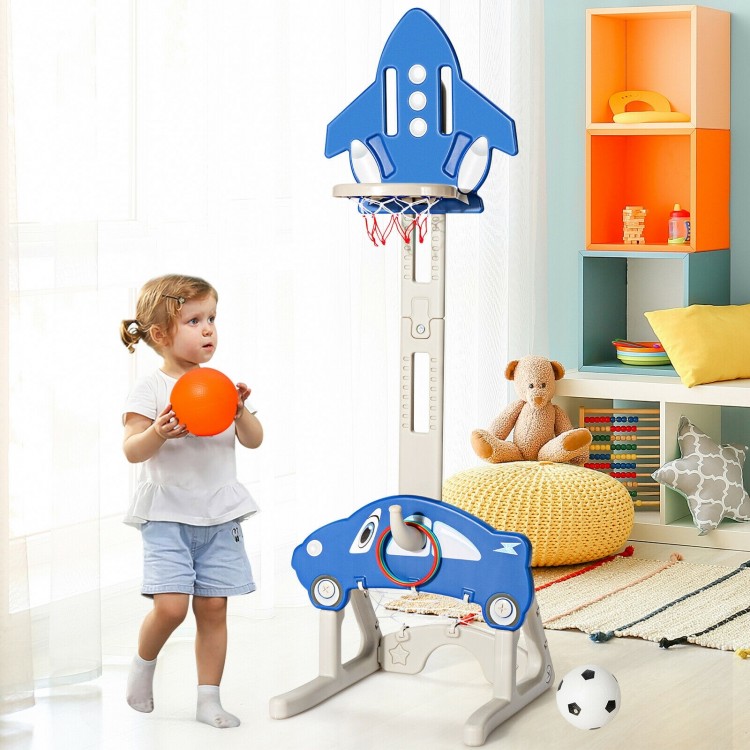 3-in-1 Basketball Hoop Adjustable Height Playset for Kids with Balls Blue - Gallery View 7 of 12