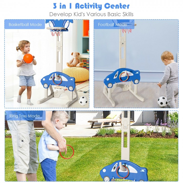 3-in-1 Basketball Hoop Adjustable Height Playset for Kids with Balls Blue - Gallery View 10 of 12