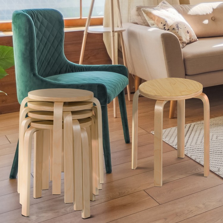 Stackable set of 4 backless dining chairs made of solid wood, featuring ergonomic design and anti-slip foot pads for.