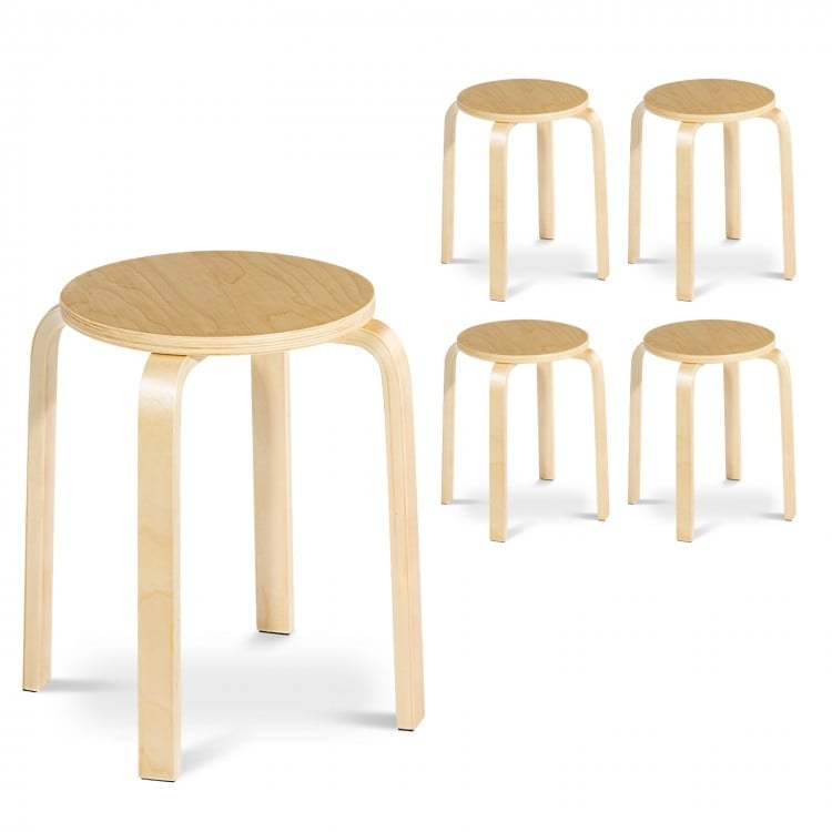 Set of 4 backless dining chairs with solid wood construction, ergonomic design, and stackable for easy storage.