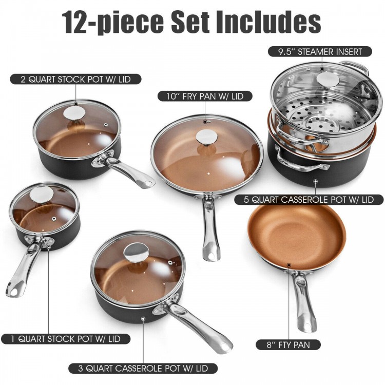 9.5" steamer insert from the 12-piece non-stick cookware set, designed for healthy steaming and versatile cooking.