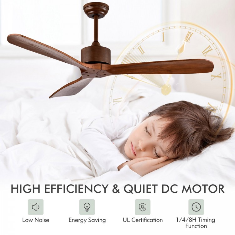 52-inch modern ceiling fan with solid wood blades, brushed nickel finish, remote control, ideal for indoor and outdoor.