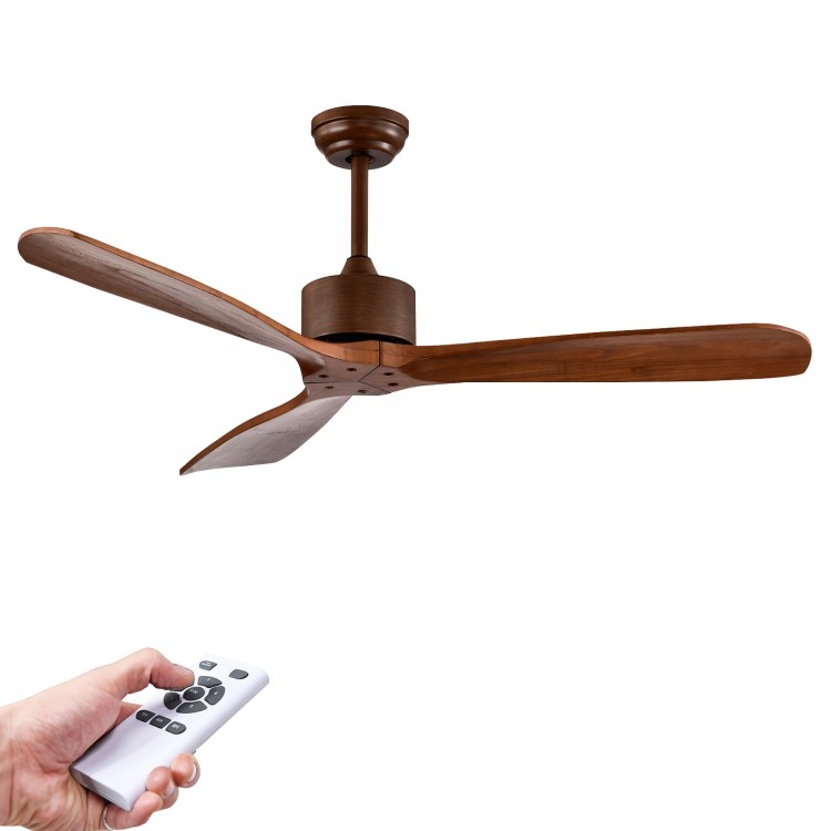 52-inch modern ceiling fan with remote control, featuring solid wood blades and brushed nickel finish for.