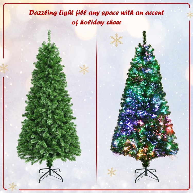 5 ft pre-lit multi-colored fiber optic spruce artificial Christmas tree with vibrant lights, enhancing any holiday.