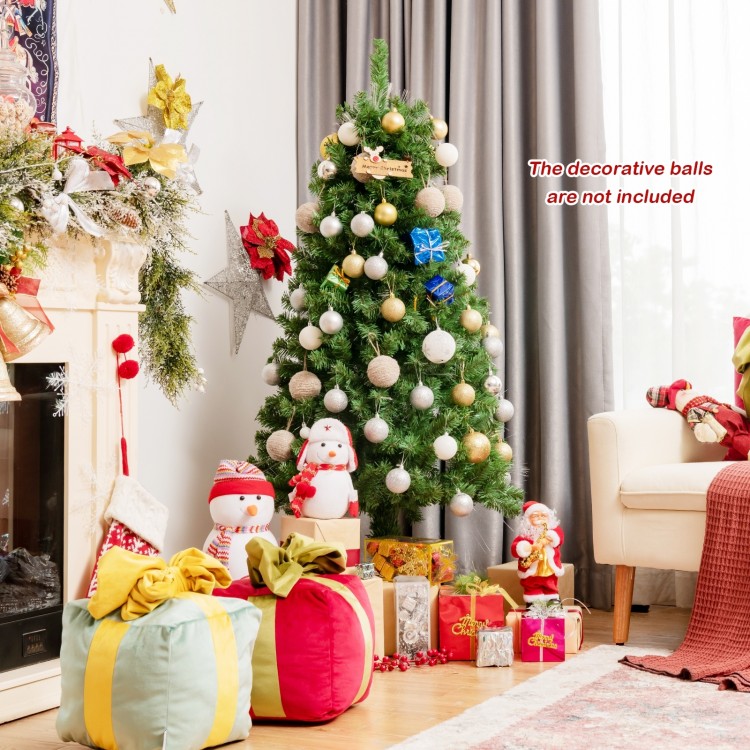 5 ft pre-lit multi-colored fiber optic spruce artificial Christmas tree with gifts, perfect for holiday decoration.