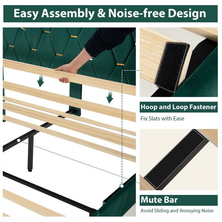 Upholstered platform bed frame with adjustable headboard, sturdy MDF and steel, designed for noise-free comfort and.