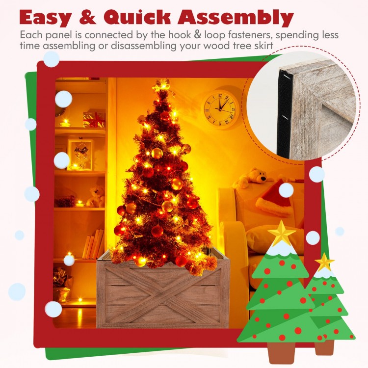 Wooden tree collar box with rustic design, made of natural wood, easy assembly with hook and loop fasteners for.