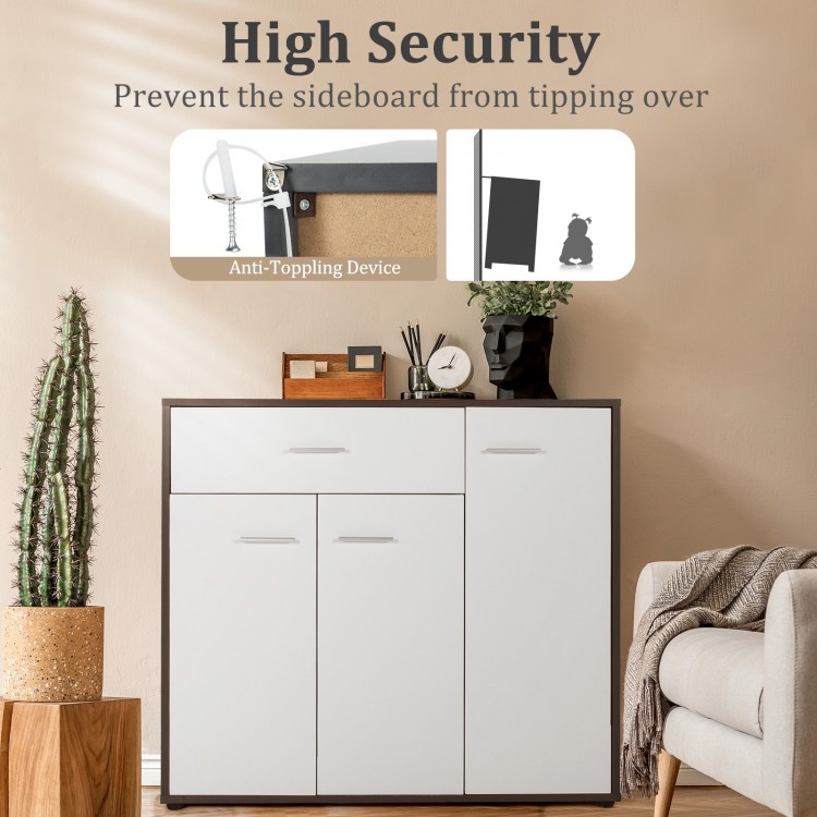 Buffet sideboard storage cabinet with spacious top, adjustable shelf, and anti-toppling device for enhanced safety and.