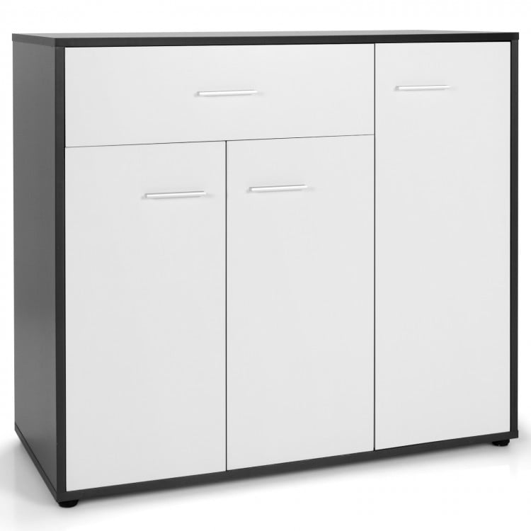 Modern buffet sideboard storage cabinet in black and white with spacious top, pull-out drawer, and adjustable shelf for.