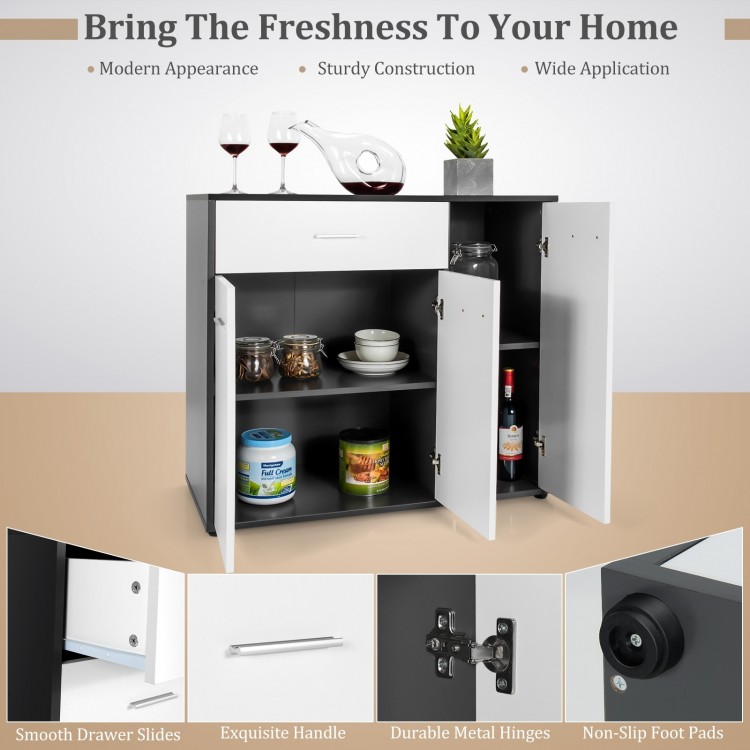 Buffet sideboard storage cabinet with spacious top, adjustable shelf, and non-slip foot pads for kitchen and dining use.