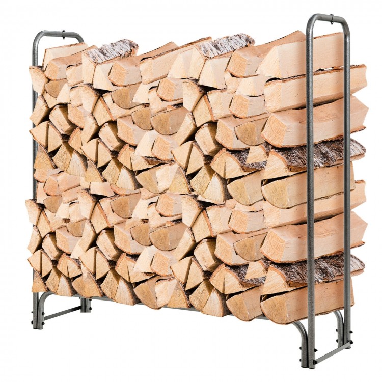 Firewood storage log rack with 25" PVC cover, accommodating 14"-24" logs, featuring durable powder-coated iron frame.