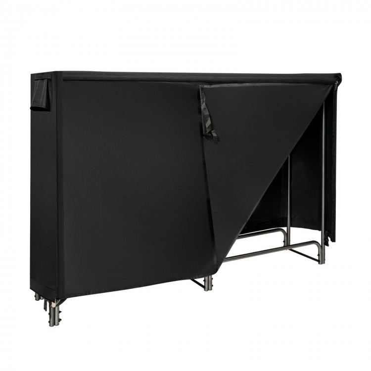 Firewood storage log rack with 25-inch PVC cover, designed for 14"-24" logs, featuring a durable iron frame and.
