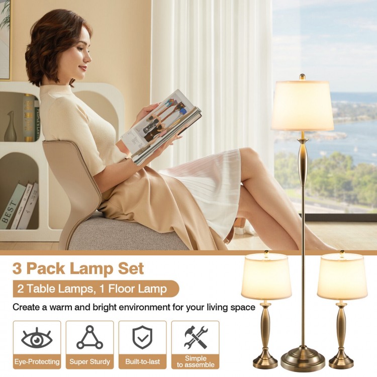 Single table lamp from the 3-piece modern silver lamp set, featuring a linen shade and weighted base for stability.